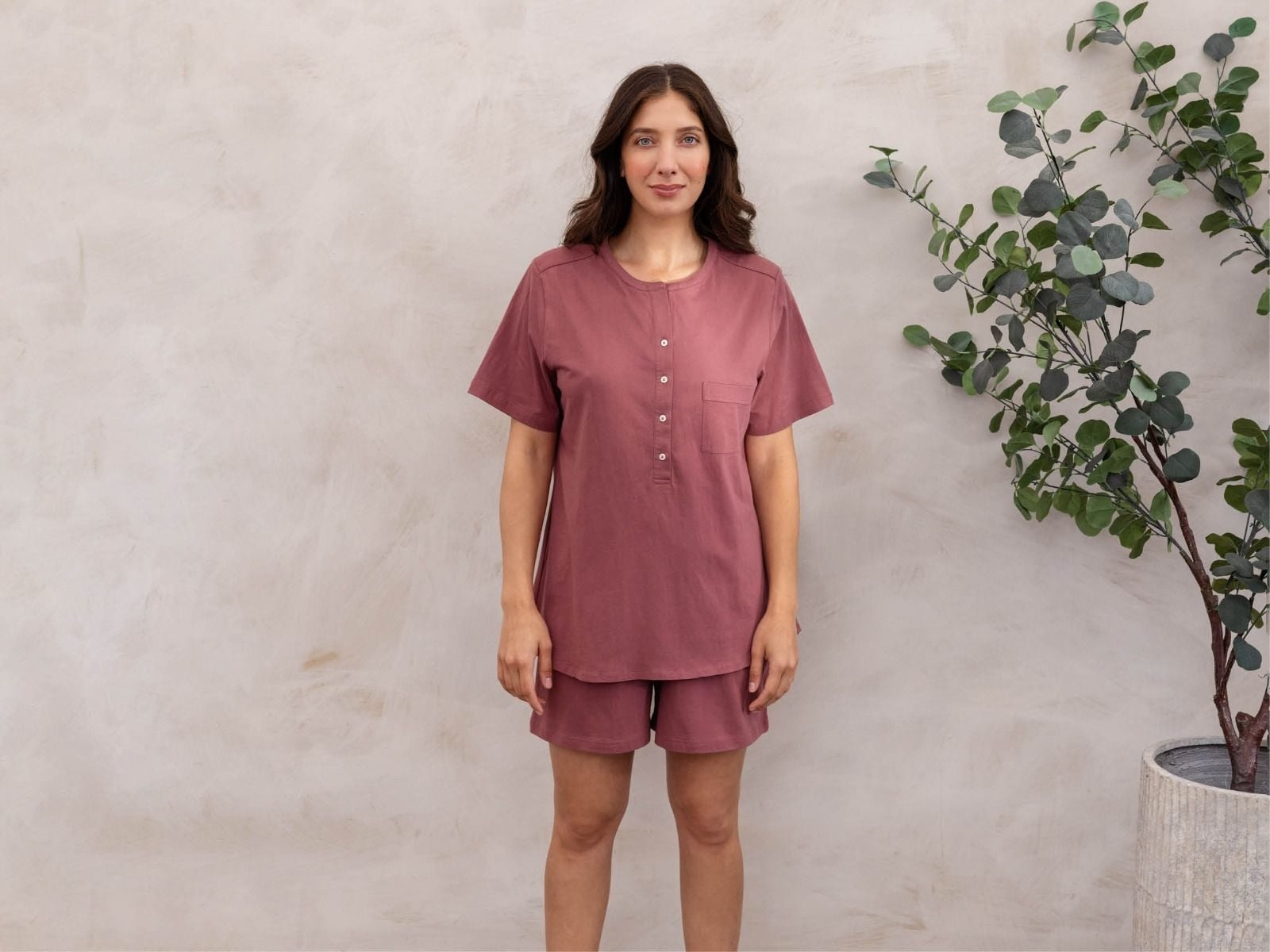 Pyjama-T-Shirt Damen Jersey Evening Rose