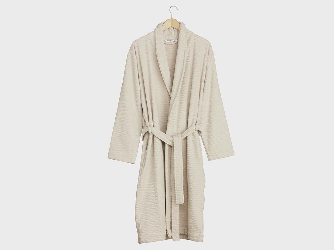 Bademantel Mini Dots White Sand L