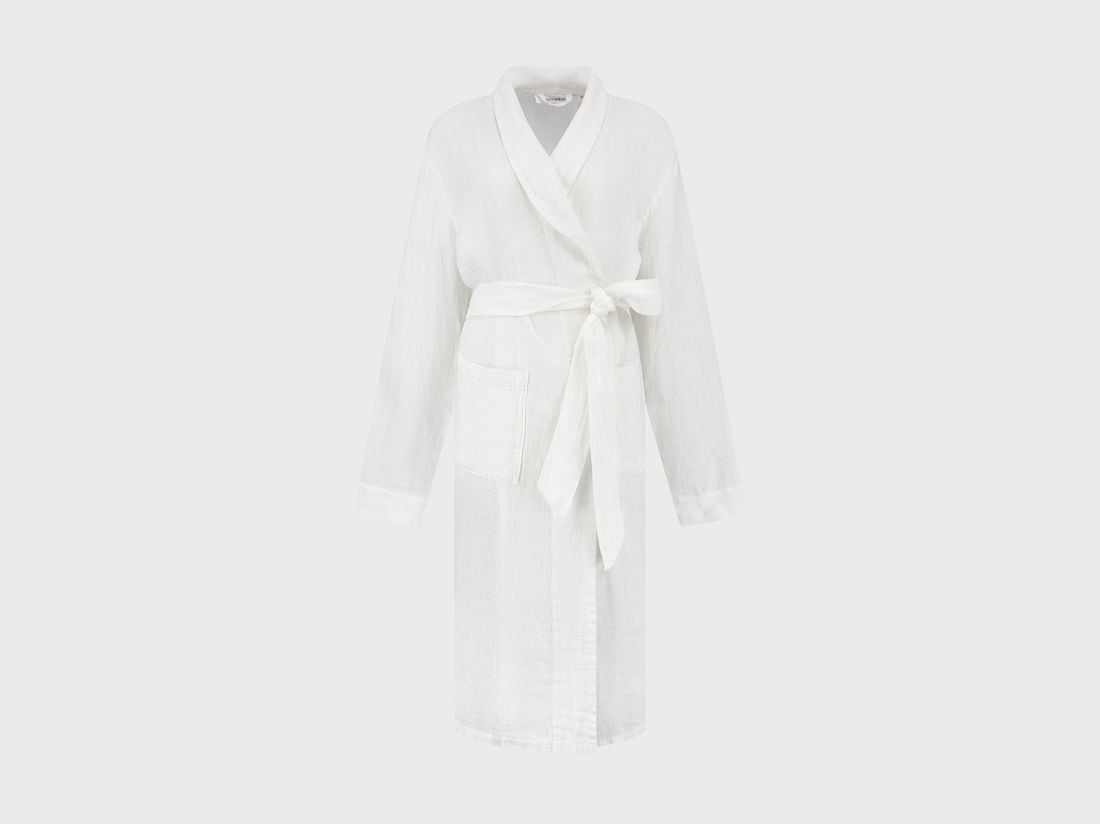 Kimono Bademantel Gewaschenes Leinen Waffel Pure White L