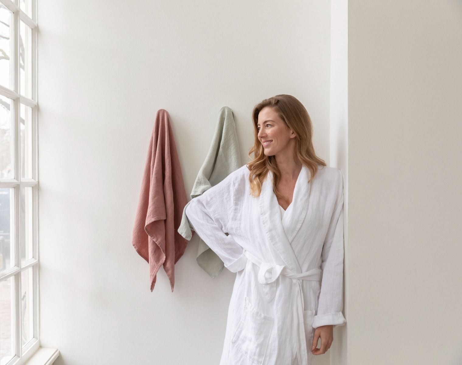 Kimono Bademantel Gewaschenes Leinen Waffel Pure White L