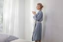 Kimono Bademantel Gewaschenes Leinen Dusk Blue