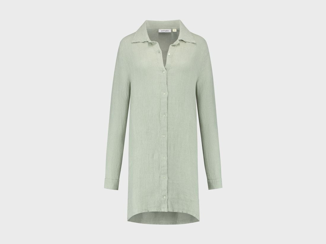 Blusenkleid Gewaschenes Leinen Waffel Misty Green