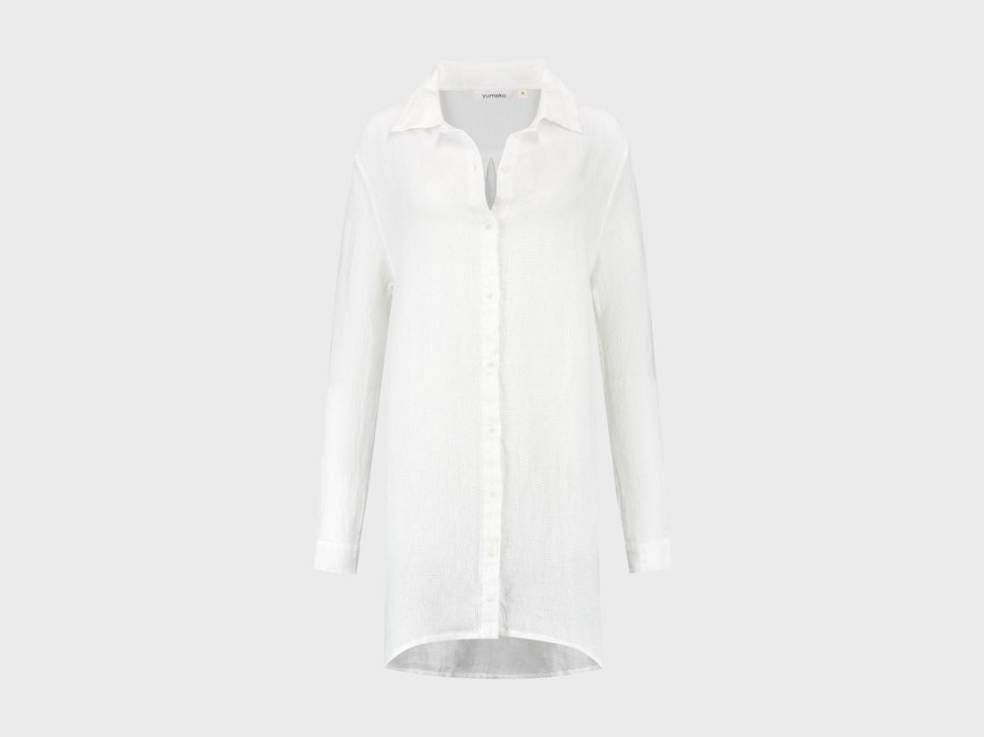 Blusenkleid Gewaschenes Leinen Waffel Pure White M