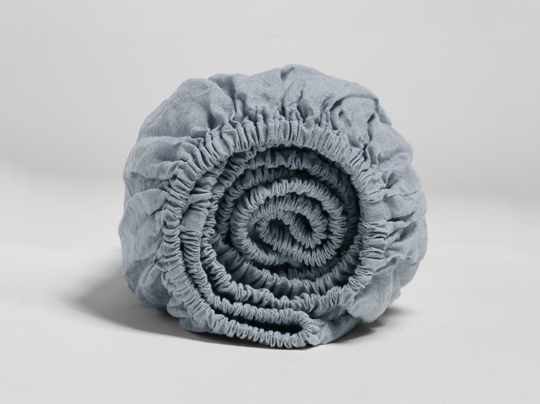 Spannbettlaken Gewaschenes Leinen Dusk Blue