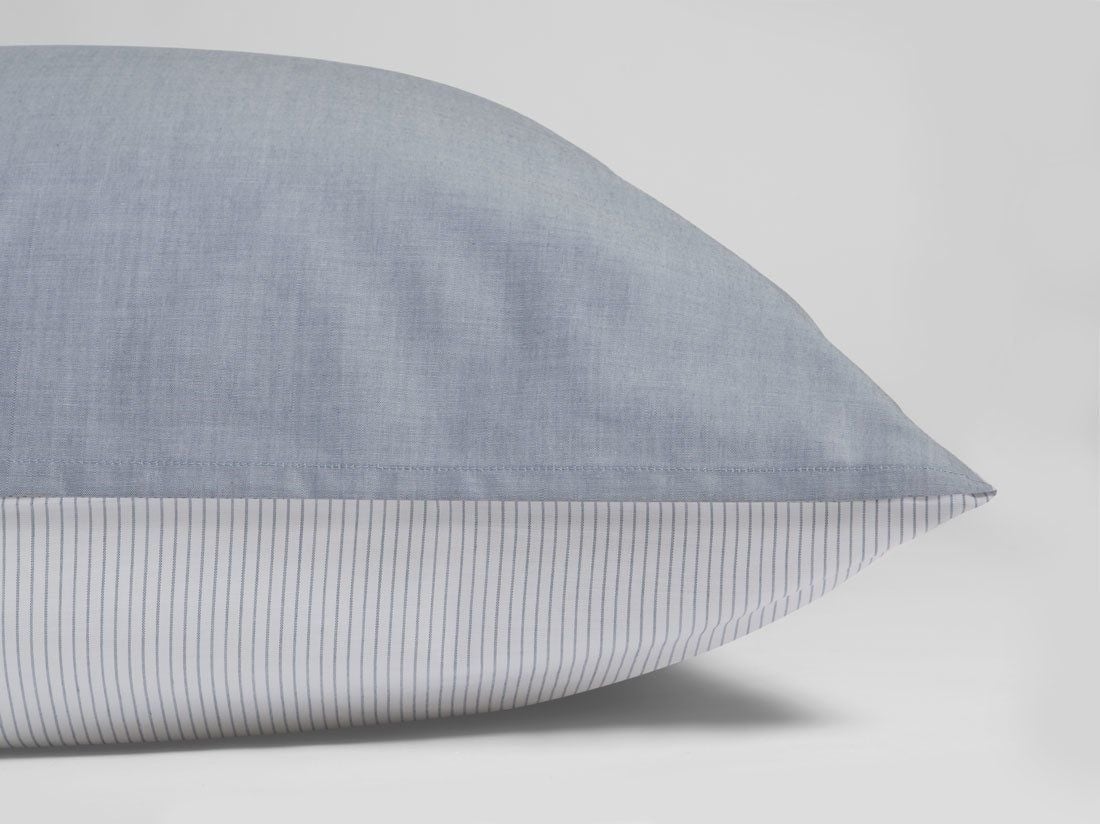 Kissenbezug TENCEL™ Doubleface White Stripe/Blue Chambray