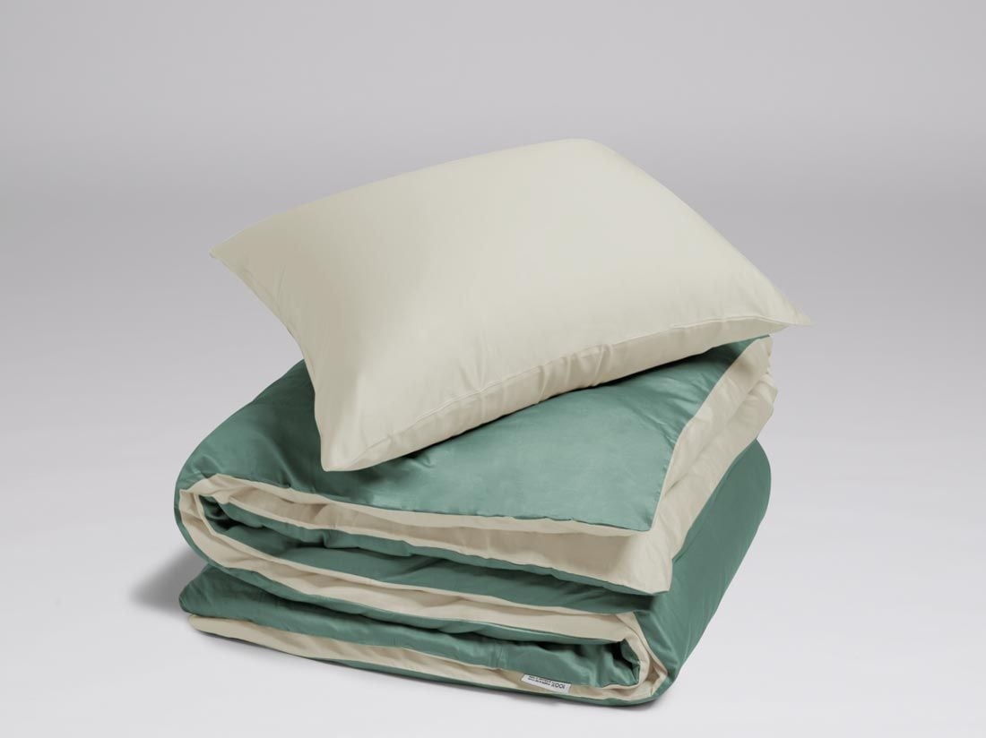 Satin-Bettwäsche Double Face Sandy/Green 135x200 + 1/80x80