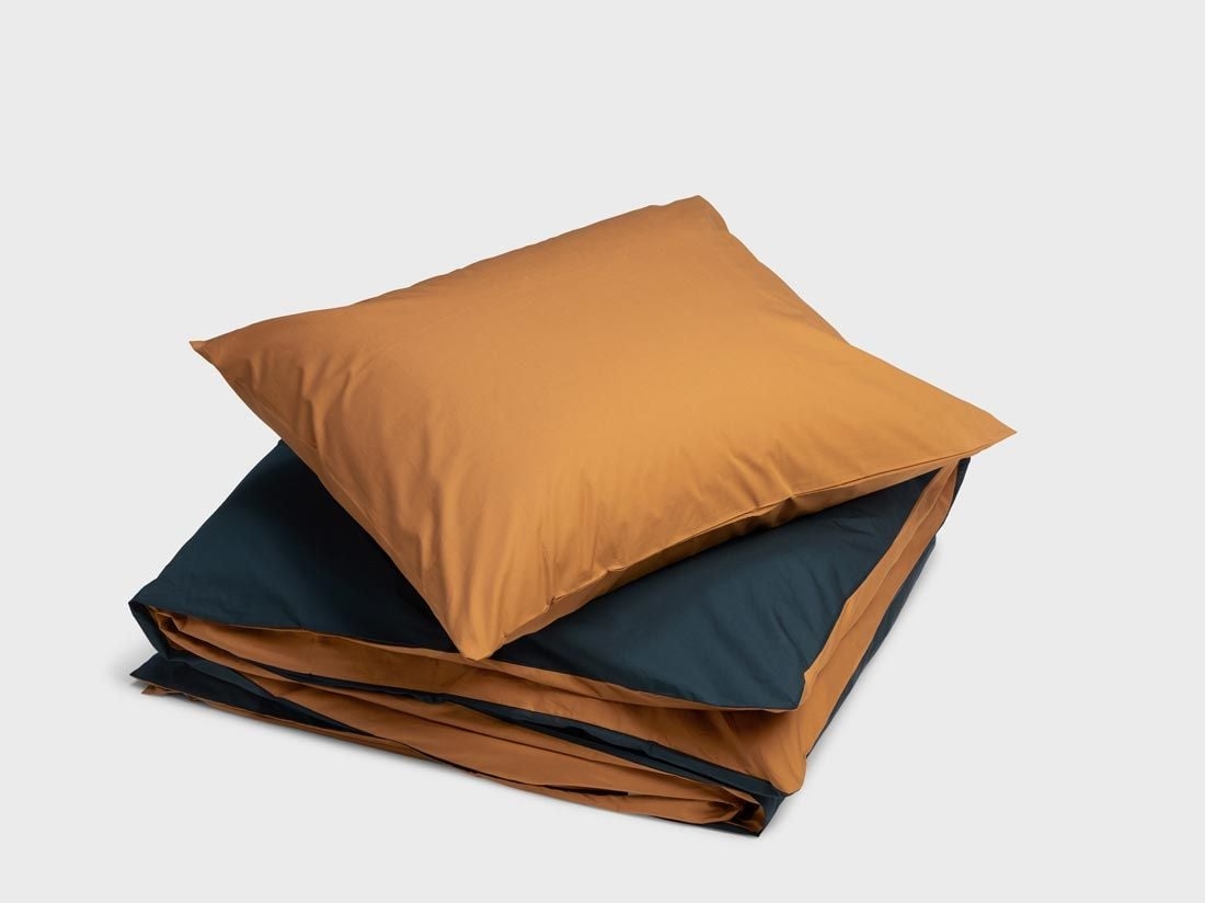 Perkal-Bettwäsche Doubleface Ochre/Navy 135x200 + 1/80x80