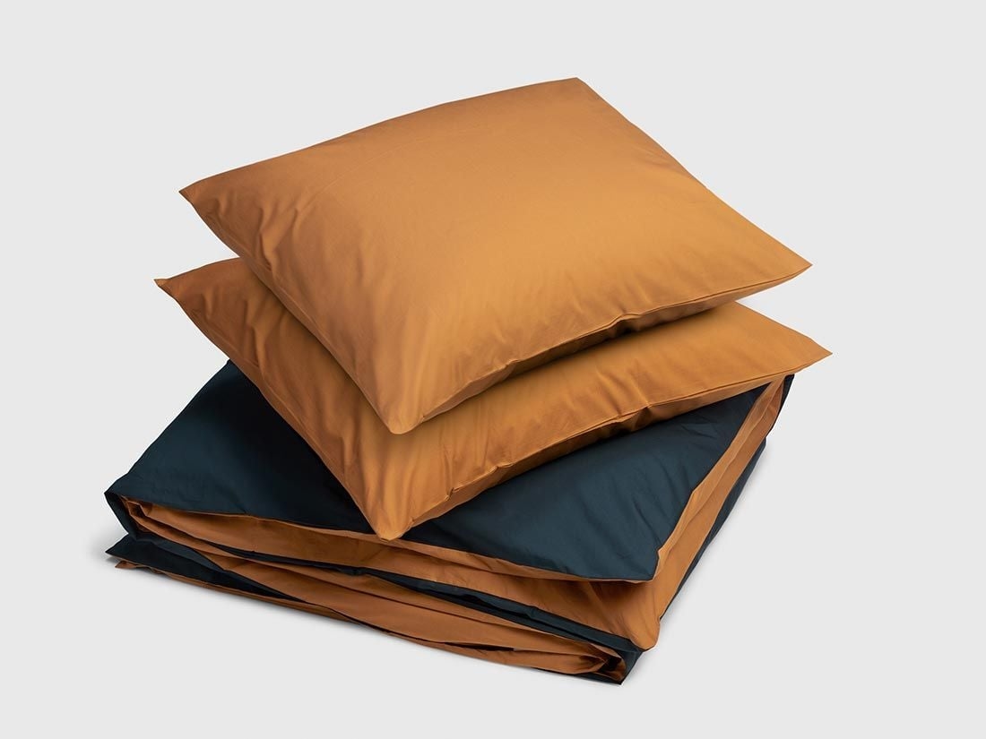 Perkal-Bettwäsche Doubleface Ochre/Navy 200x220 + 2/80x80