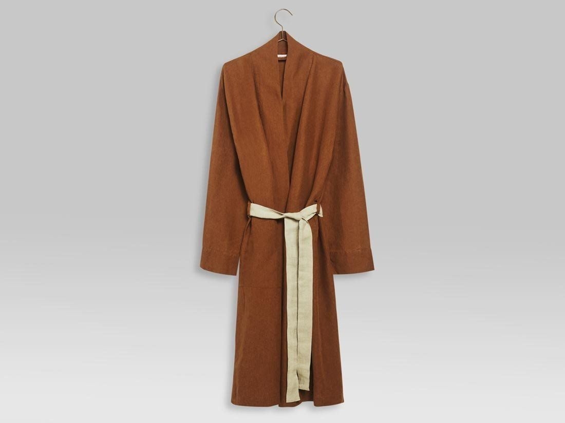Kimono Bademantel Gewaschenes Leinen Almond Brown