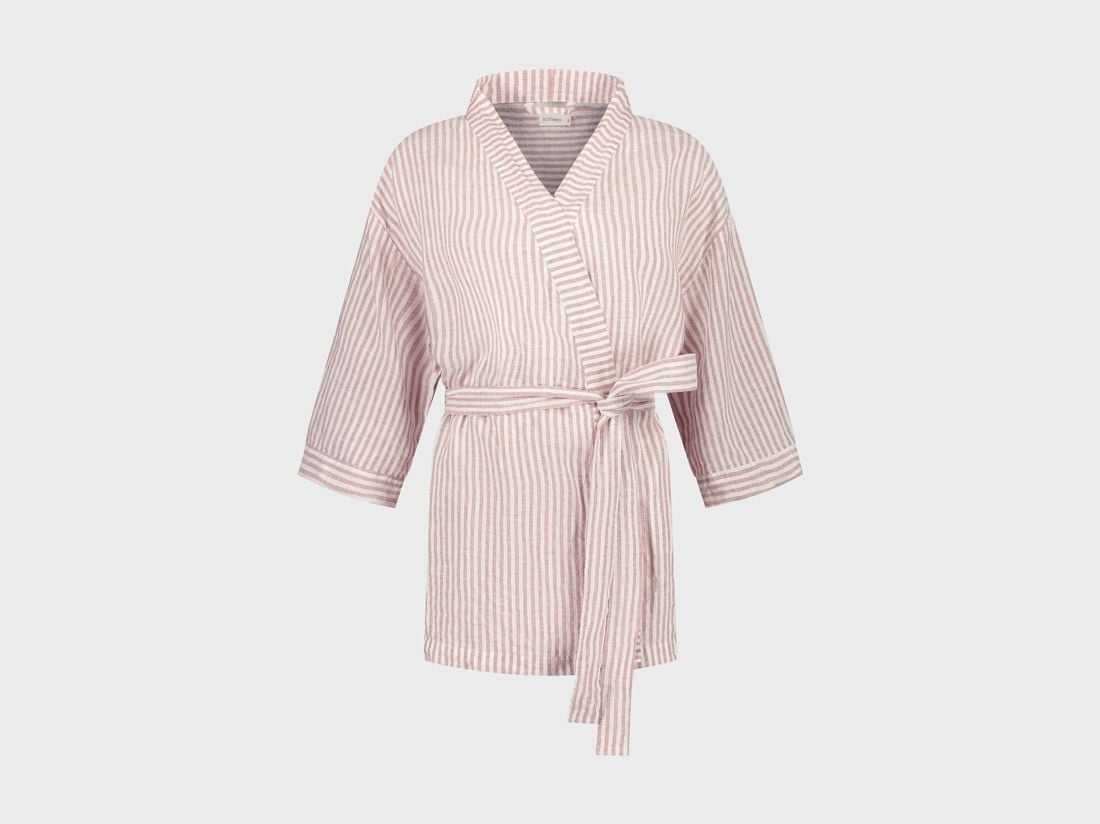 Kimono Jacke Gewaschenes Leinen Rose Stripe