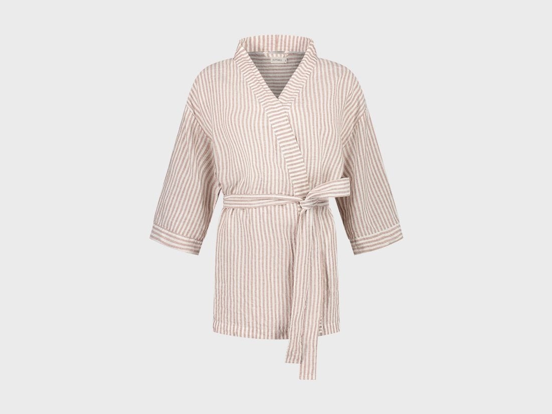 Kimono Jacke Gewaschenes Leinen Rose Stripe M