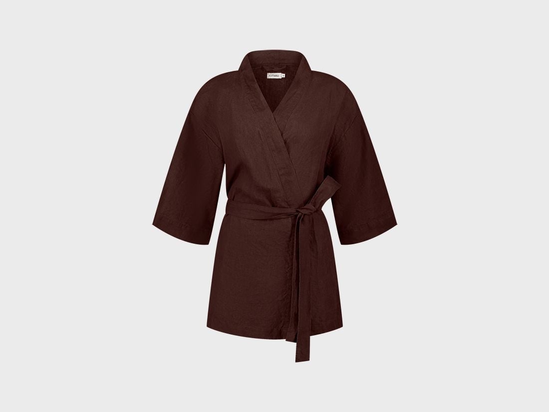 Kimono Jacke Gewaschenes Leinen Rosewood S