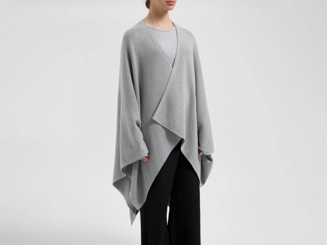 Poncho Baumwolle Gestrickt Grey Melange