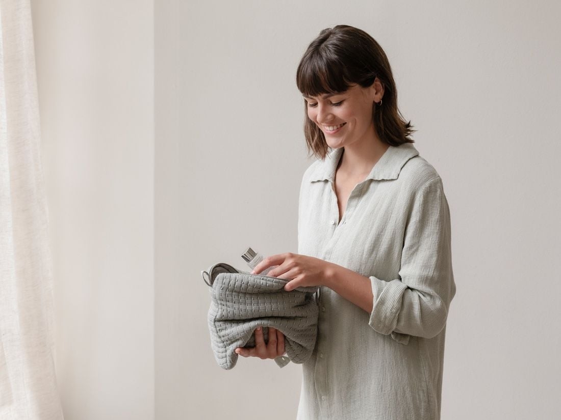 Blusenkleid Gewaschenes Leinen Waffel Misty Green