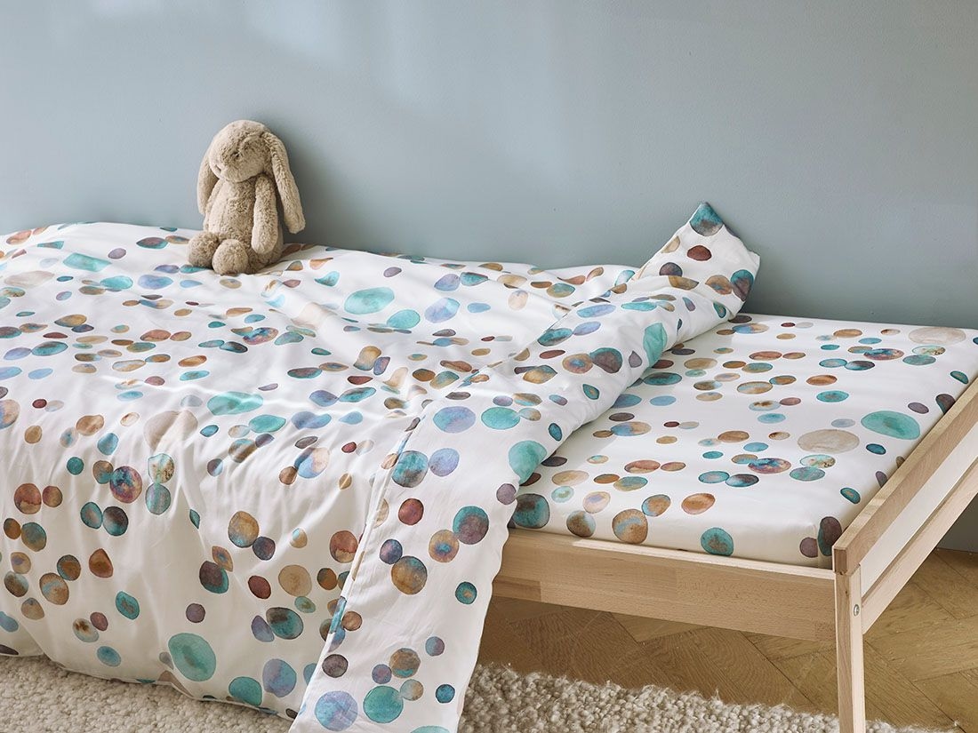 Kinderspannbettlaken Baumwollsatin Watercolor Dots Multicolor