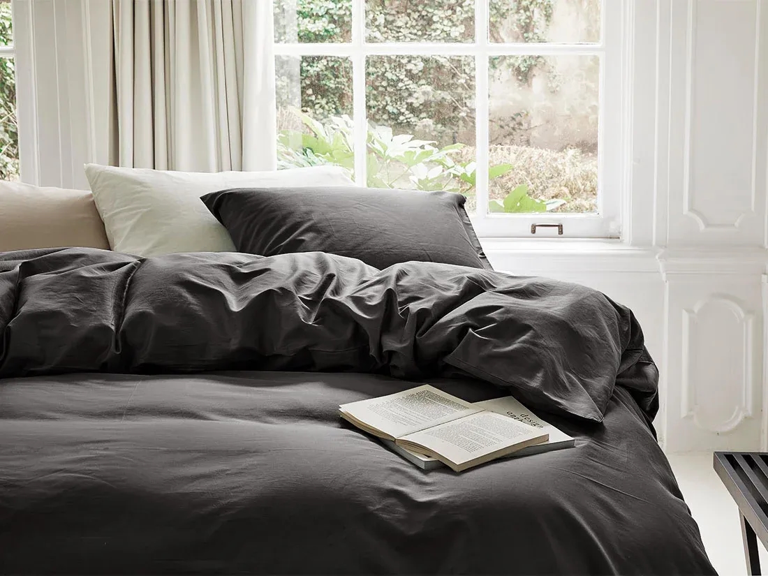 Satin-Bettwäsche Dark Anthracite 200x220 + 2/80x80