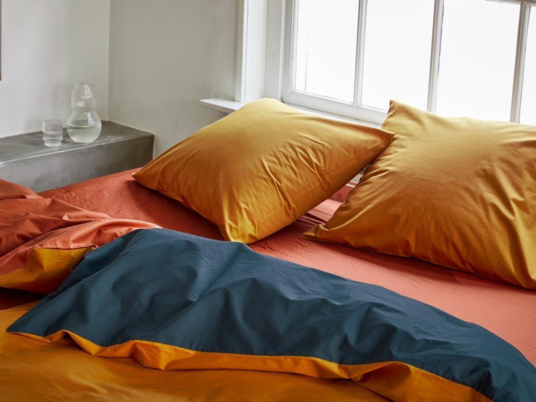 Perkal-Bettwäsche Doubleface Ochre/Navy