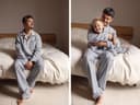 Pyjama-Set Herren Flanell Light Grey/Blue Stripe