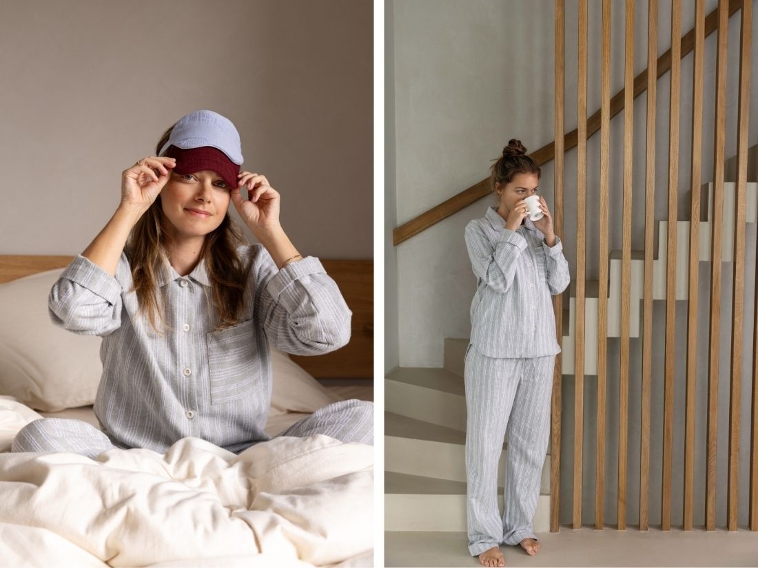 Pyjamahose Damen Flanell Light Grey/white Stripe