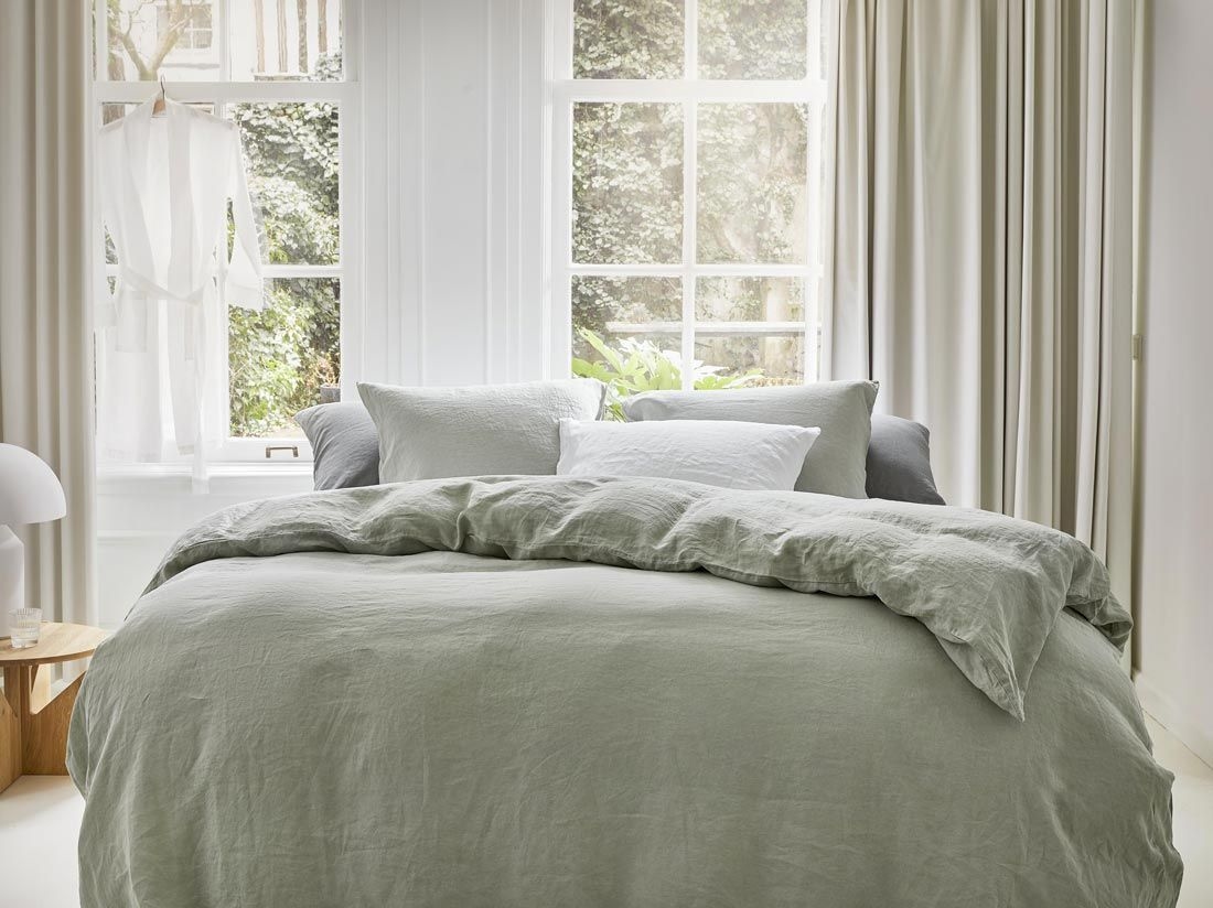 Leinen-Bettwäsche Misty Green