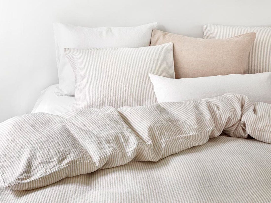 Kissenbezug Gewaschenes Leinen Naturell Stripe