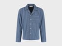 Pyjamaoberteil Herren Flanell Denim Blue/white Stripe