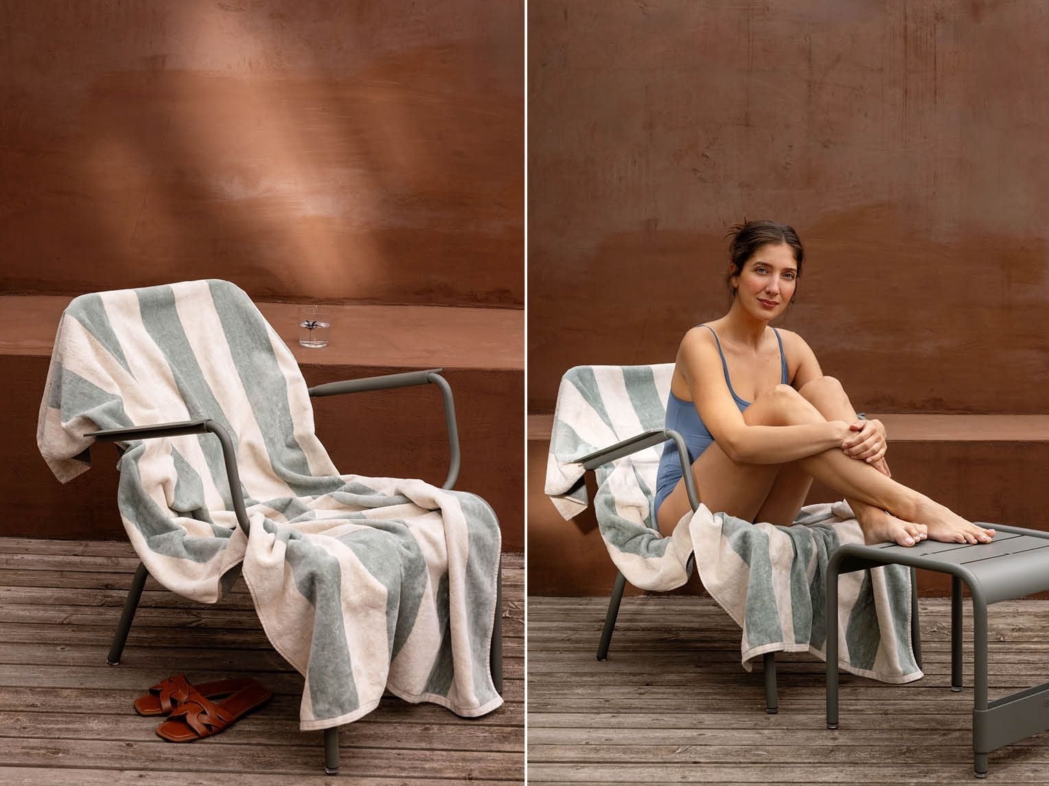 Strandtuch Velours Sea Green Stripe 100x180 - 1 Stk