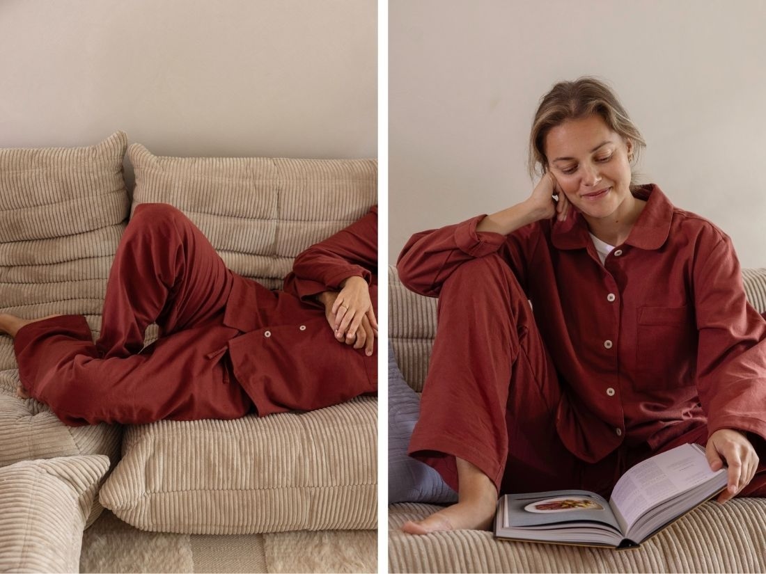 Pyjamahose Damen Flanell Red Velvet
