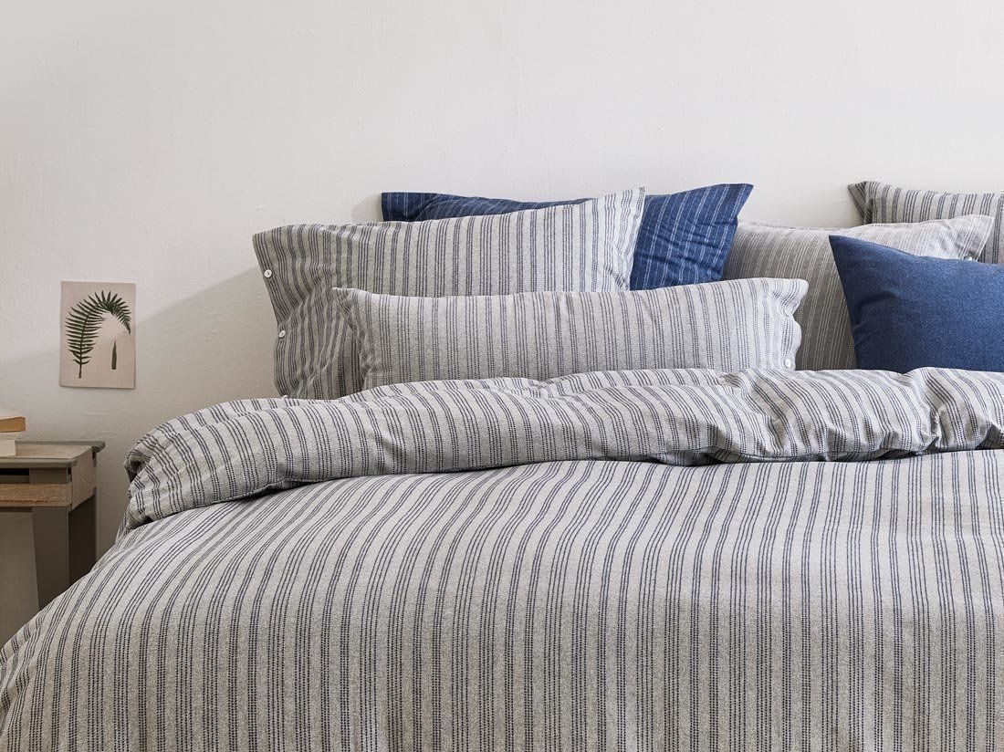 Kissenbezug Flanell Grey/Blue Stripe