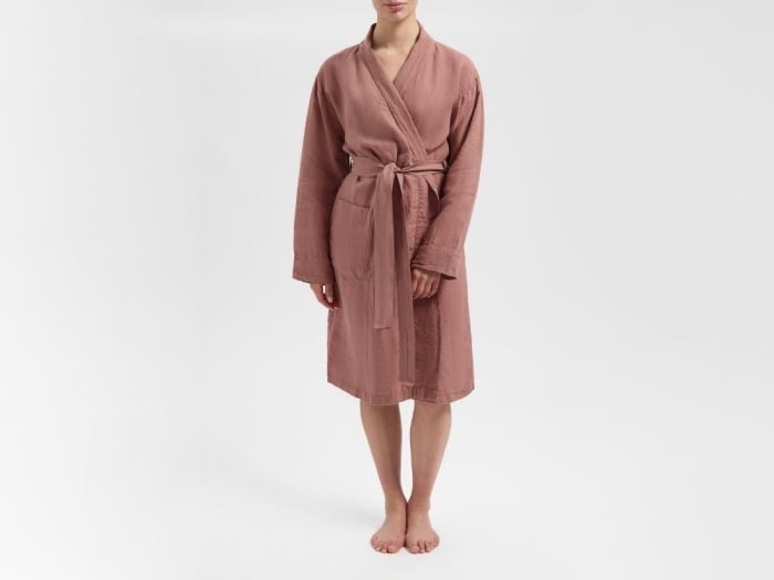 Kimono Bademantel Gewaschenes Leinen Clay Rose